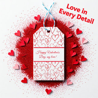 Valentines red doodle hearts pattern  gift tags