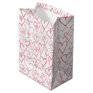 Valentines red doodle hearts pattern medium gift bag