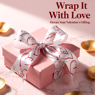 Valentines red doodle hearts pattern  satin ribbon