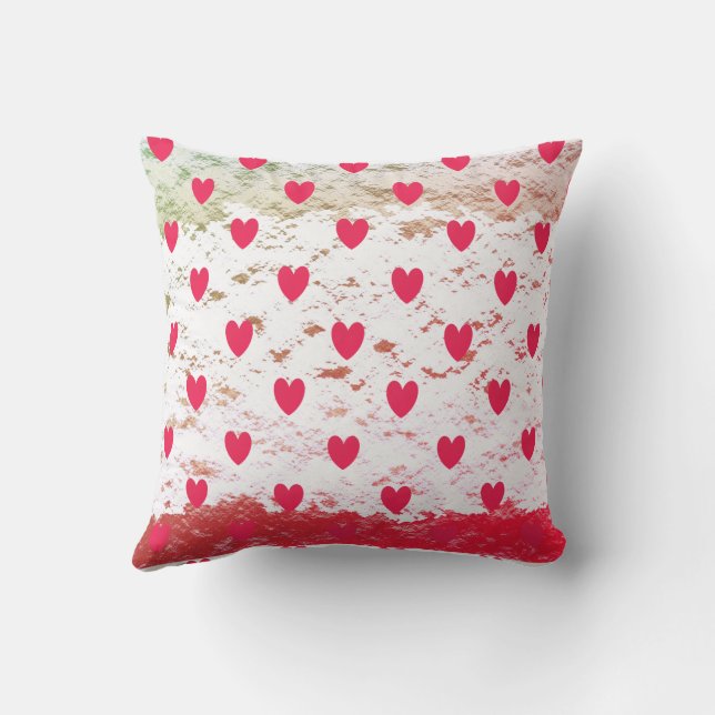 Valentines Red Heart Glittery Gold White Ombre Cushion (Back)