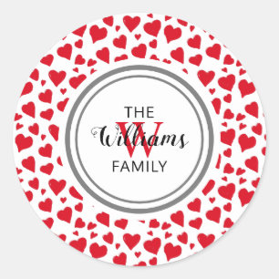Valentines Red Heart Monogrammed Name Classic Round Sticker