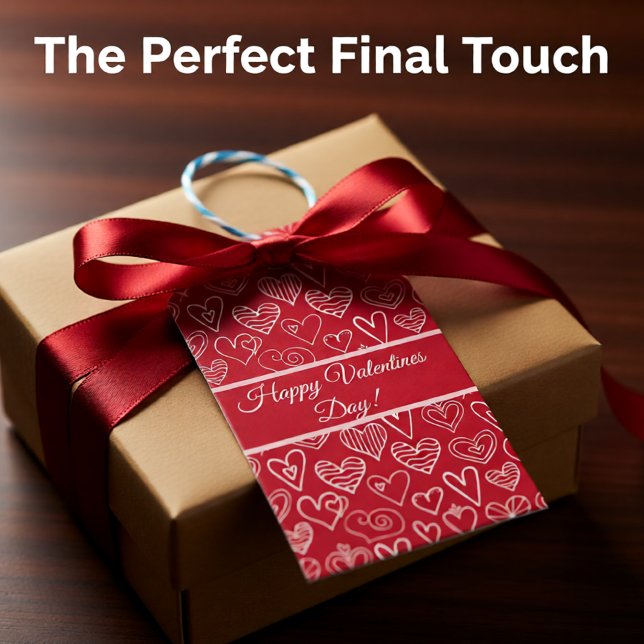 Valentines red heart pattern  gift tags (Romantic Red and White Heart Pattern Valentine Gift Tags)