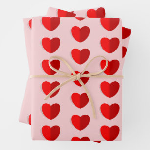 Valentines Red Heart Pattern Light Pink Wrapping Paper Sheet