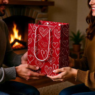 Valentines red heart pattern  medium gift bag