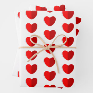Valentines Red Heart Pattern White  Wrapping Paper Sheet