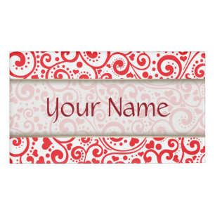 Valentines - Red Hearts and Swirls Seamless Name Tag
