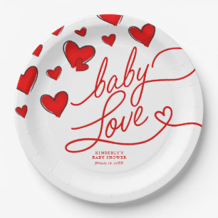Valentine's Red Hearts Baby Love Baby Shower  Paper Plate