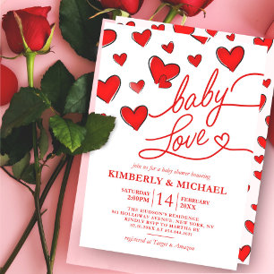 Valentine's Red Hearts Baby Love Girl Baby Shower Invitation