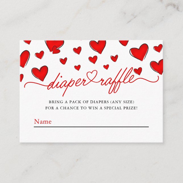 Valentines Red Hearts Diaper Raffle Baby Shower  Enclosure Card (Front)