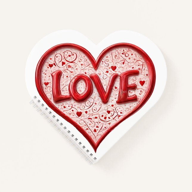 Valentines Red Love Heart White Name Notebook (Front)