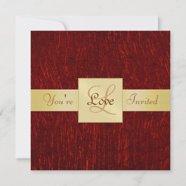 Valentines Red Metallic Gold Ribbon Invitation (Front)