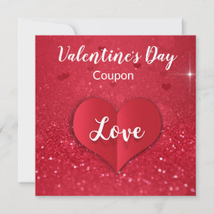 Valentines Red Paper Heart Glitter - Coupon Card