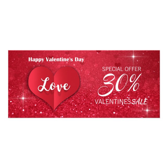 Valentines Red Paper Heart Glitter - Discount Card (Front)