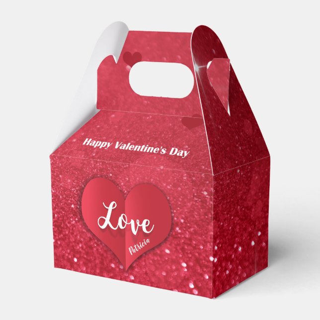 Valentines Red Paper Heart Glitter Favour Box Gabl (Front Side)