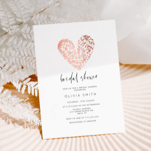Valentines rose gold heart bridal shower invitation