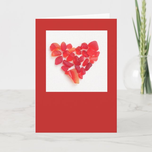 Valentine's sea glass card! Red sea glass heart Holiday Card (Front)
