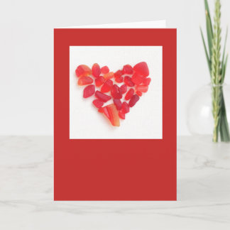 Valentine's sea glass card! Red sea glass heart Holiday Card