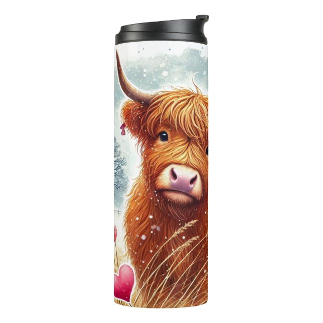 Valentines Shaggy Highland Cow Thermal Tumbler  (Rotated Left)