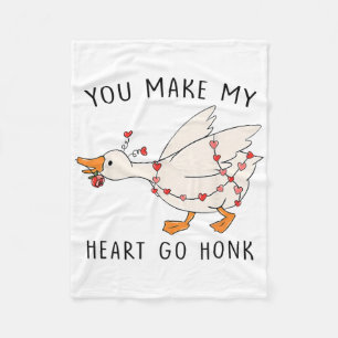 Valentines Silly Goose You Make My Heart Go Honk F Fleece Blanket