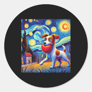 Valentines Starry Night Van Gogh Dog Valentines Da Classic Round Sticker