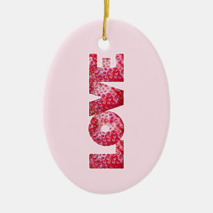 Valentines Strawberry LOVE text Ceramic Tree Decoration