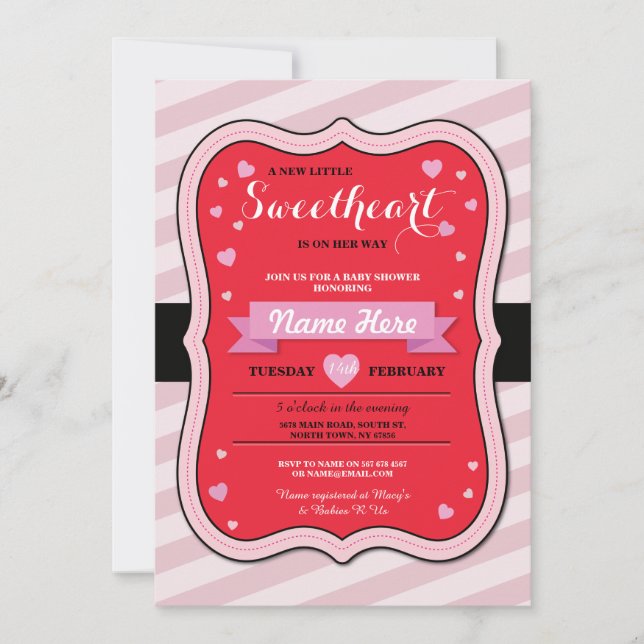Valentines Sweetheart Baby Shower Girl Love Invite (Front)