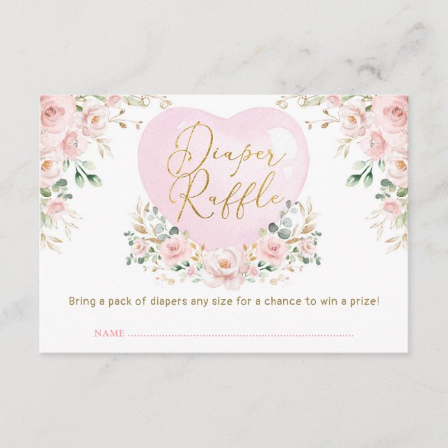 Valentines Sweetheart Balloon Diaper Raffle Baby Enclosure Card (Front)
