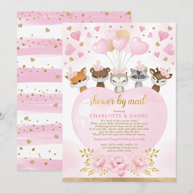 Valentines Sweetheart Woodland Baby Shower By Mail Invitation (Front/Back)