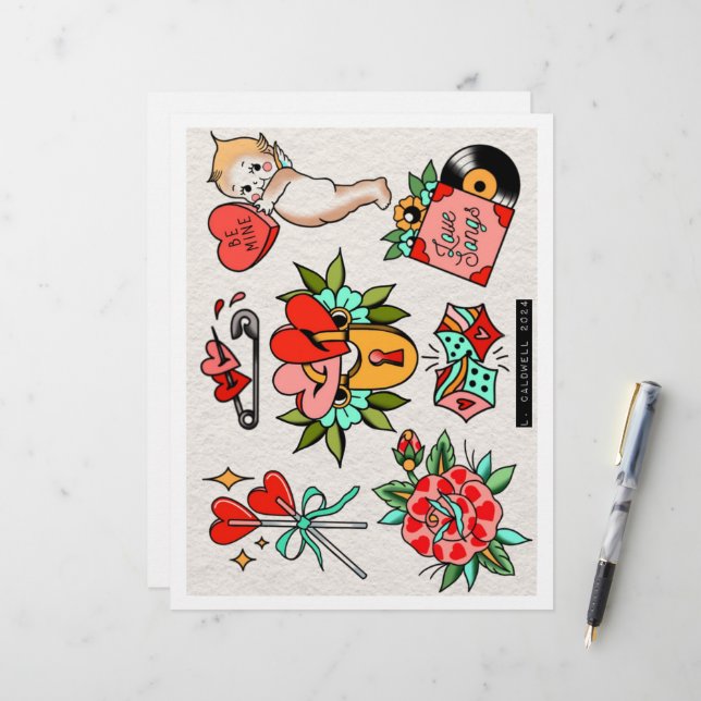 Valentines Tattoo Flash  (Front/Back In Situ)