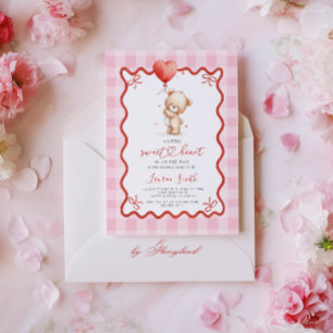 Valentines Teddy Bear Baby Shower Girl Invitation