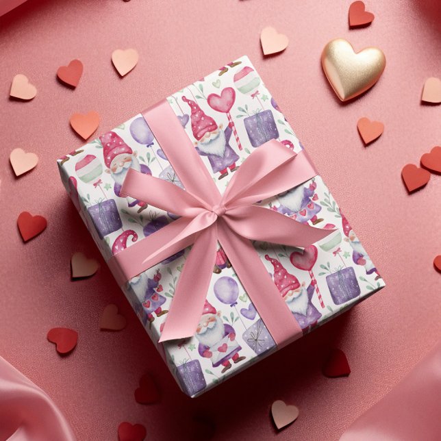 Valentine's theme Gnome Pattern Wrapping Paper (Creator Uploaded)