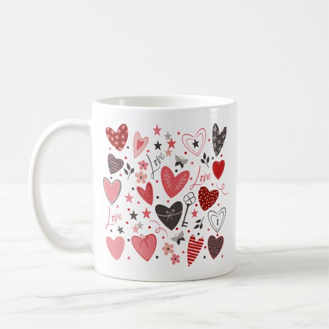 Valentines Theme Red Hearts Coffee Mug (Left)