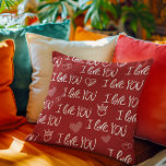 Valentine's theme Red White I love You Pattern Cushion<br><div class="desc">Inspired by Valentine's Day this design showcases charming hand-drawn hearts and the heartfelt phrase "I love you" in beautifully handwritten typography,  this seamless pattern is perfect for adding a romantic touch to any occasion.</div>