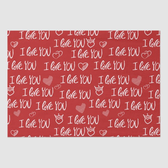 Valentine's theme Red White I love You Pattern Tissue Paper (Front)