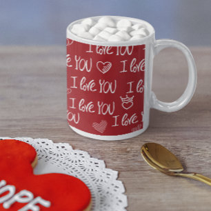 Valentine's theme Red White I love You Pattern Two-Tone Coffee Mug