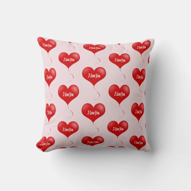 Valentine's Throw Pillow – Red Hearts & Roses (Front)