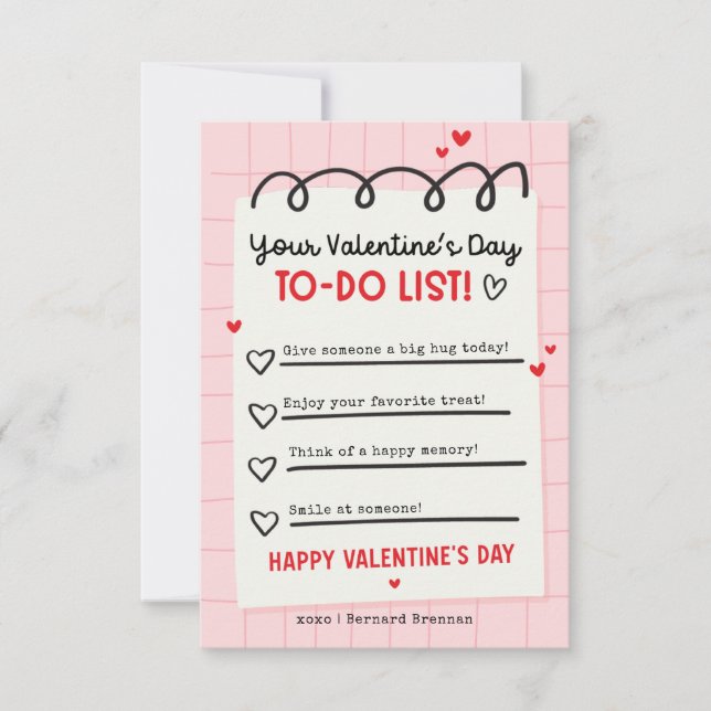 Valentine's To-Do List Kids Classroom Valentine's  Invitation (Front)