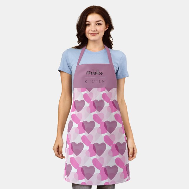 Valentine's Transparent Hearts Plum Blush Pattern Apron (Worn)