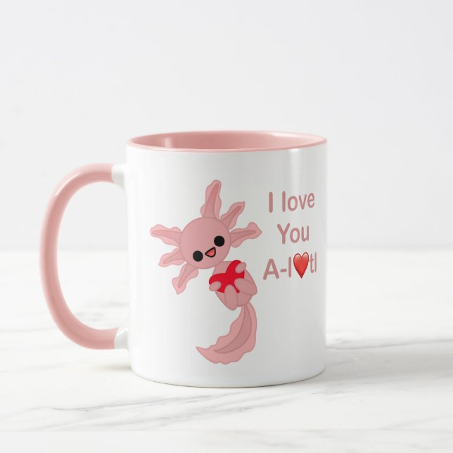 Valentine's Two-Tone Pink Axolotl Love Mug (Left)
