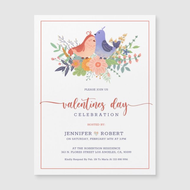 Valentines typography and Birds in love invite (Front)