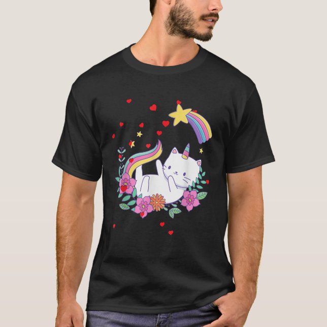 Valentines Unicorn Cat Kittycorn  T-Shirt (Front)