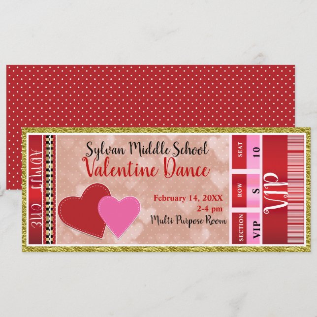 Valentine's Valentine Party Admit One VIP Dance Invitation (Front/Back)