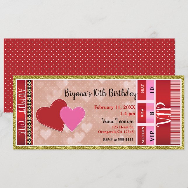 Valentine's Valentine Party Admit One VIP Ticket Invitation (Front/Back)