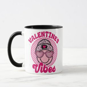 Valentines Vibes Happy Face Design • Pink Leopard Mug
