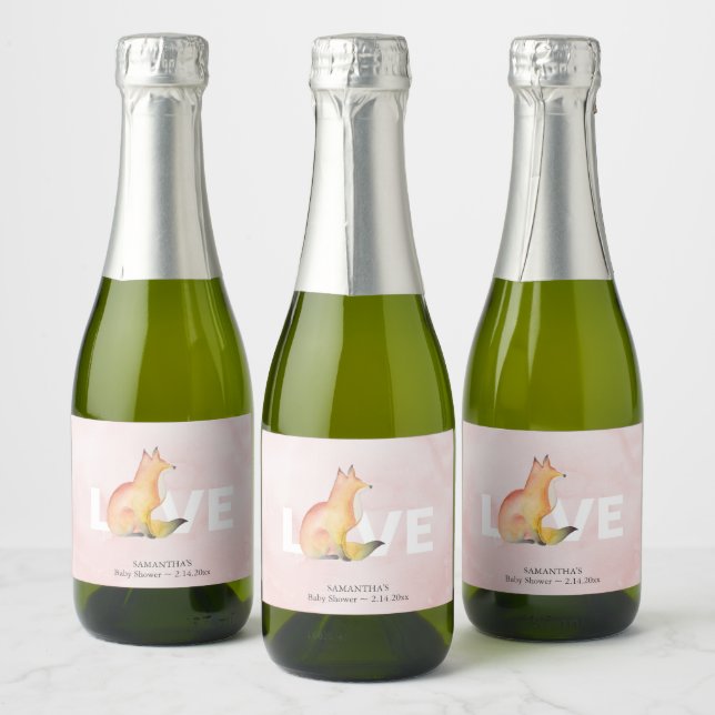 Valentine's Watercolor Fox Brunch and Bubbly Sparkling Wine Label (Bottles)