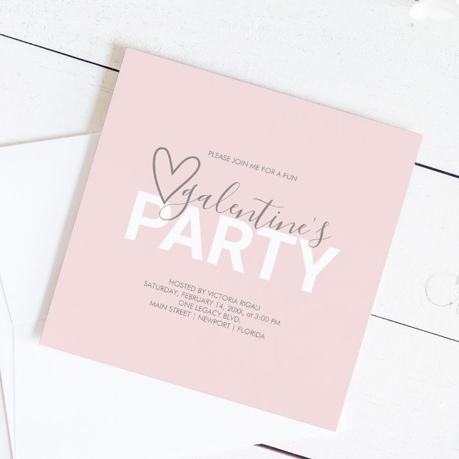Valentines Watercolor Galantine Birthday Party (Galentines party invitations in pink with a heart. )
