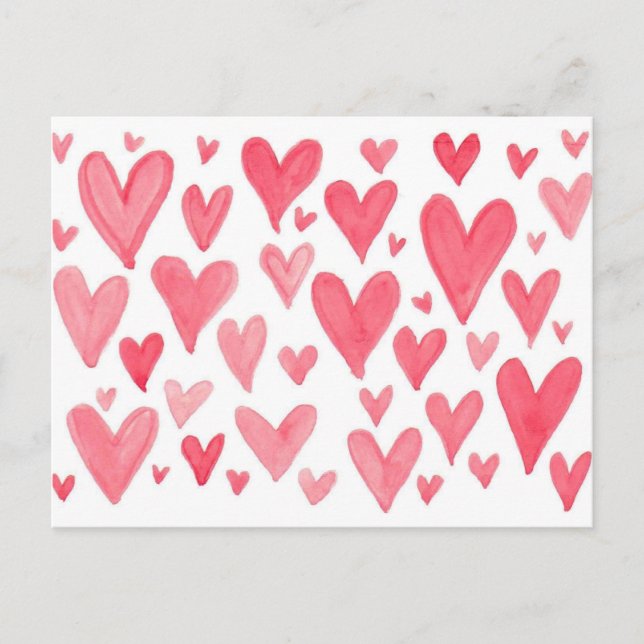 Valentine's Watercolor Hearts Postcard (Front)