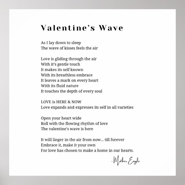 Valentines wave love poem poster wall art decor  (Front)