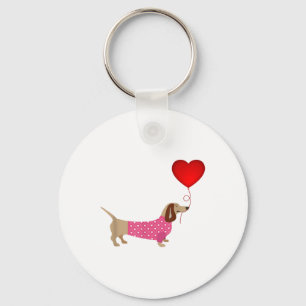 Valentines Weiner Daschund Doxie In Dog Dress Key Ring