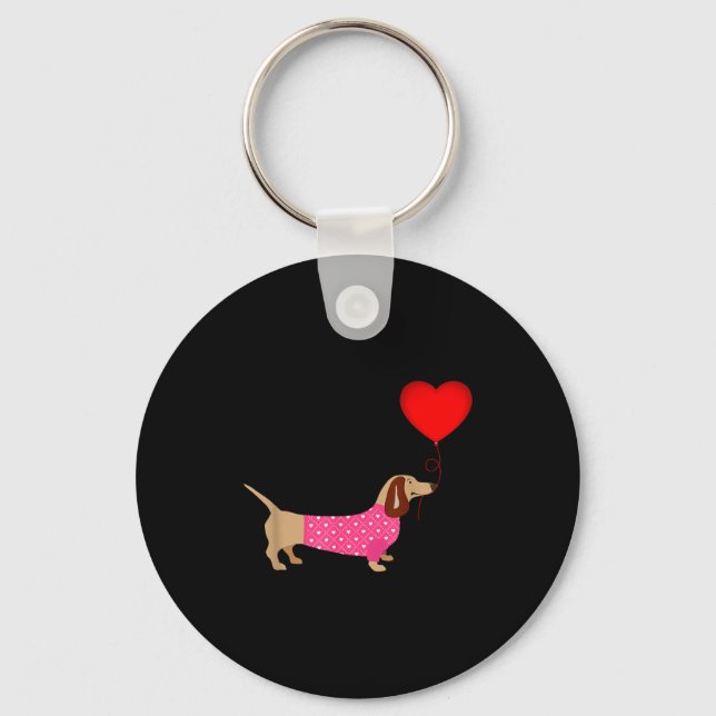 Valentines Weiner Daschund Doxie In Dog Dress  Key Ring (Front)
